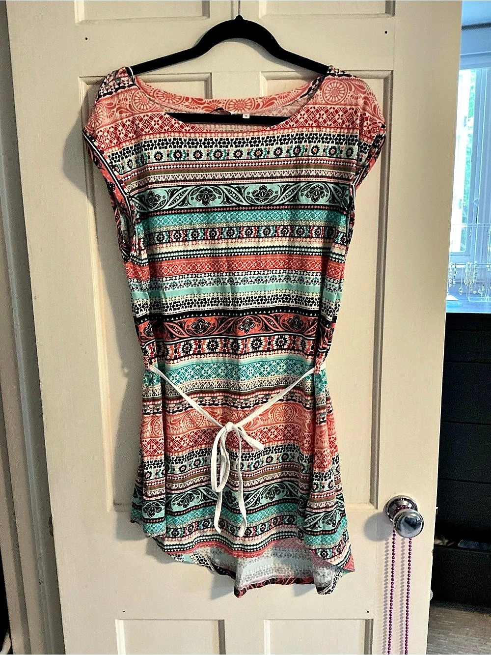 Women's Patterned Mini Dress in Pink & Green